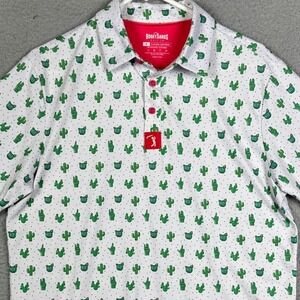 Bogey Bros Golf Co Polo Shirt Mens Small White Green Prickly Pear Cactus Funny